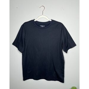 Croft & Barrow Men's Black Pinstripe Short Sleeve Shirt Easy Care, Classic Fit